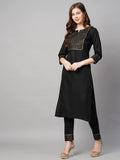 Gosriki Women'S Cotton Straight Kurta With Pant & Dupatta (Kptd-Cot-10069-Black_M-Go_Black_Medium),Black,,B09P3XSLZF