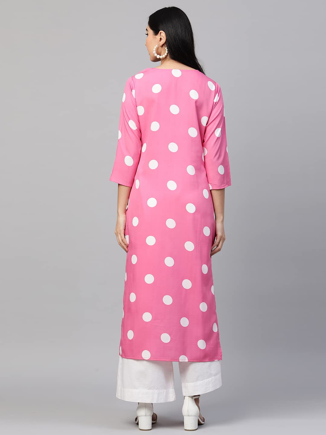 Anni Designer Women'S Crepe Traditional Straight Printed Kurta (Dots-Pink-28_Xxl_Pink_Xx-Large),Pink,2XL,Crepe,Regular,Kurta