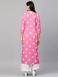Anni Designer Women'S Crepe Traditional Straight Printed Kurta (Dots-Pink-28_Xxl_Pink_Xx-Large),Pink,2XL,Crepe,Regular,Kurta