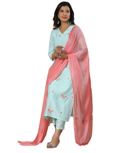 Gosriki Women'S Rayon Blend Embroidered Straight Kurta With Pant & Dupatta (Baad Green-Nw-Gs_Xl_Green_X-Large),Green,,B0CZTYYY4L