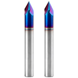 EANOSIC 2PCS 60 Degree V Groove Router Bit 1/4 Inch Shank, 3-Flute Nano Blue Coated Solid Carbide V Router Bit for CNC Engraving