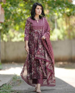 Alvami Women Anarkali Kurta And Pant Set With Dupatta (Xxl) Maroon