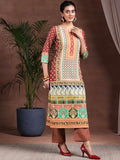 Libas Womens Printed Crepe Straight Kurta With Palazzos Multicolour L 39001