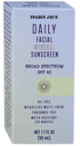 Trader Joes Daily Facial Mineral Sunscreen Broad Spectrum SPF 40 Oil Free Clear Color Gel Formula Fragrance Free Water Sweat Res