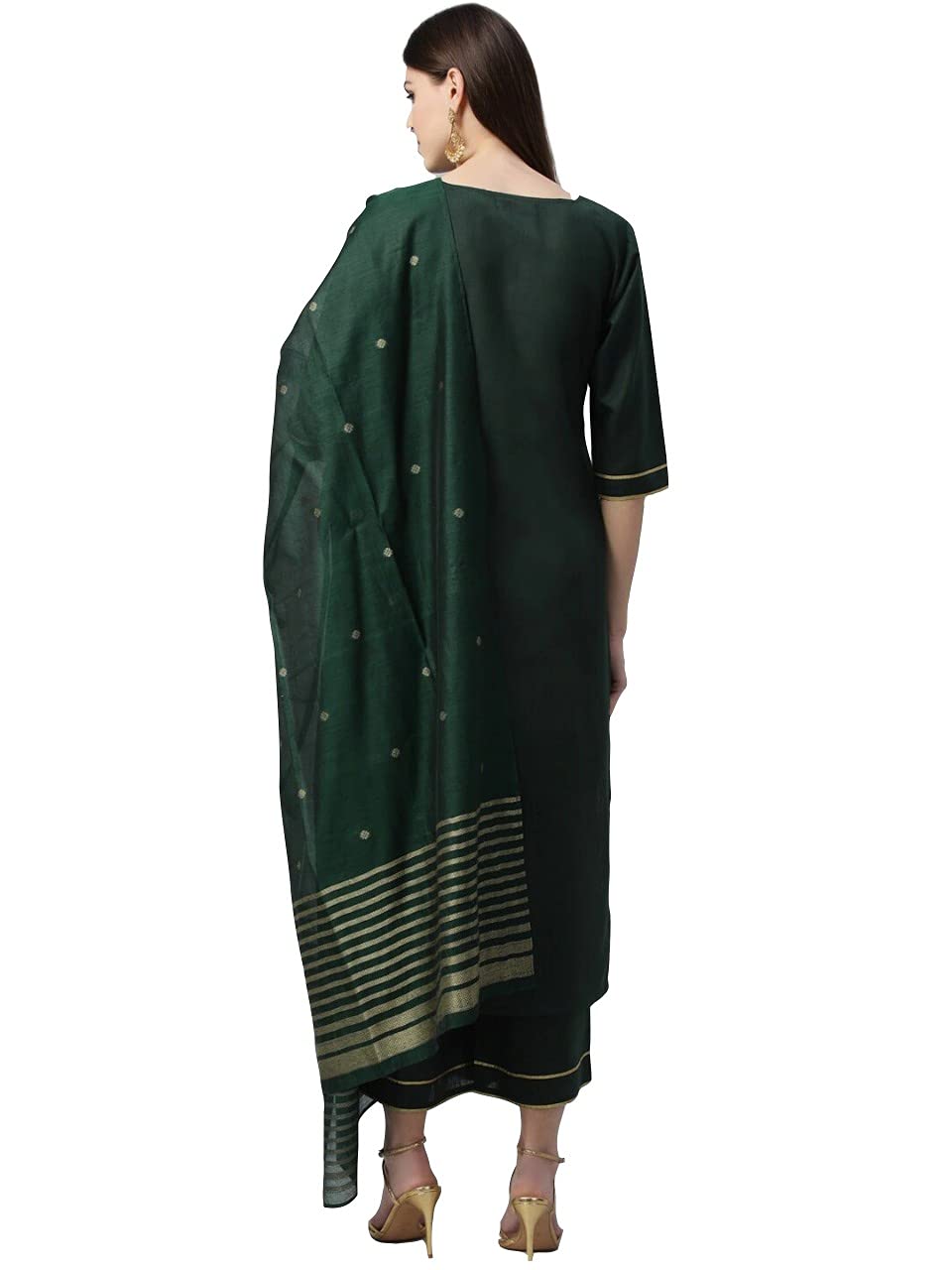 Anni Designer Women'S Ruby Cotton Printed Straight Kurta With Palazzos & Dupatta (Game-Green_S Green Small),Green,S,Cotton,Straight,Dupatta, Palazzo