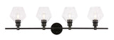 Living District Gene 4-Light Metal Wall Sconce In Black And Clear Glass