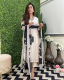 Anni Designer Women'S Cotton Blend Straight Printed Kurta With Pant & Dupatta (Reeka Cream-Nw_Xl_Cream_X-Large),Cream,XL,Cotton Blend,Regular,