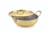 TOSAA Brass KADAHI with LID 25 CM (2900 ML), with Insulated HeatResistant Handle with Lid Traditional Handcrafted Pital Kadhai