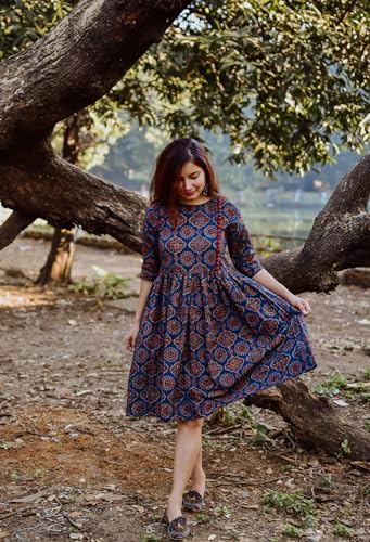 Anni Designer Women'S Cotton Blend Printed Anarkali Kurta (Pond Blue_L_Blue_Large),Blue,L,Cotton Blend,Pond Blue_143,