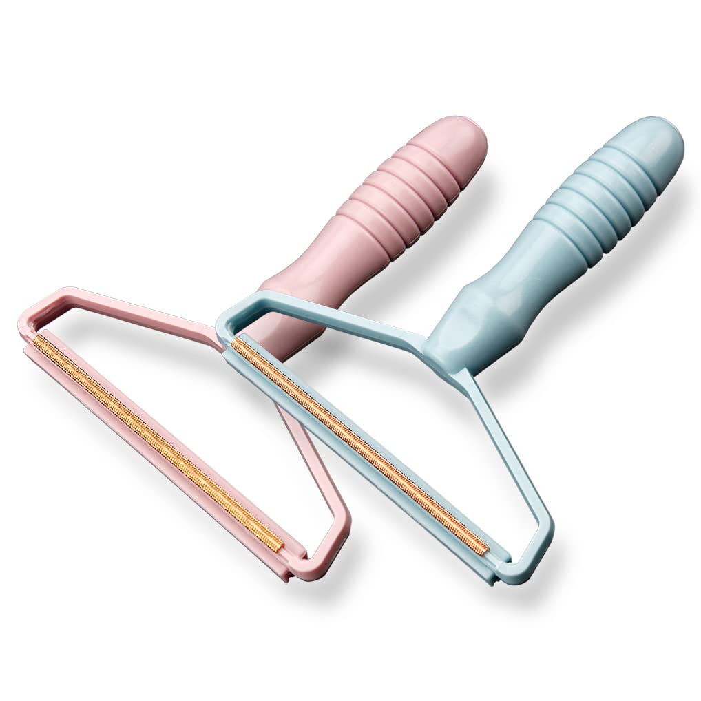 2 Pack Portable Lint Remover, Manual Fabric Shaver, Reusable Pet Hair Remover for Carpet, Clothing, Furniture, Couch Blue Pink 2