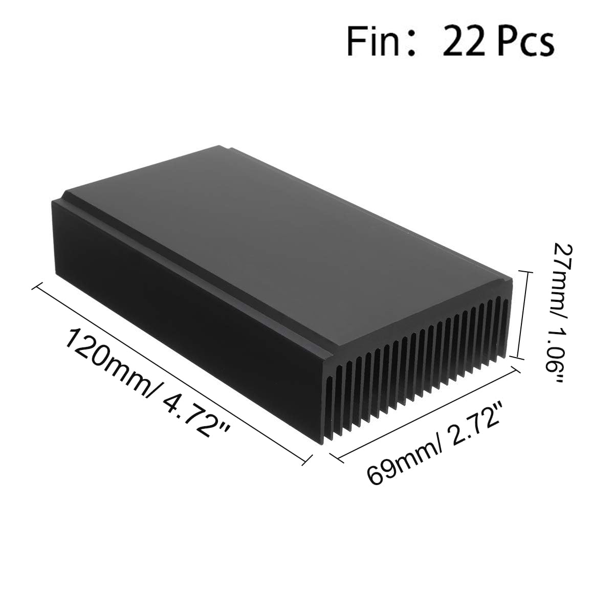 Aluminum Large Heatsink 4.72''x2.72''x1.06'' inch /120x69x27mm Heat Sink Cooling Black Oxide Radiator 22 Fin for Computer LED Po