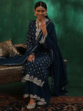 Libas Womens Printed Georgette Straight Kurta With Palazzos And Dupatta Blue M 48873