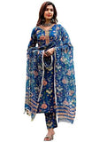 Gosriki Women'S Cotton Blend Straight Printed Kurta With Pant & Dupatta (Jdp Blue-Nw-Gs_M_Blue_Medium),Blue,,B0CC5RYGP1