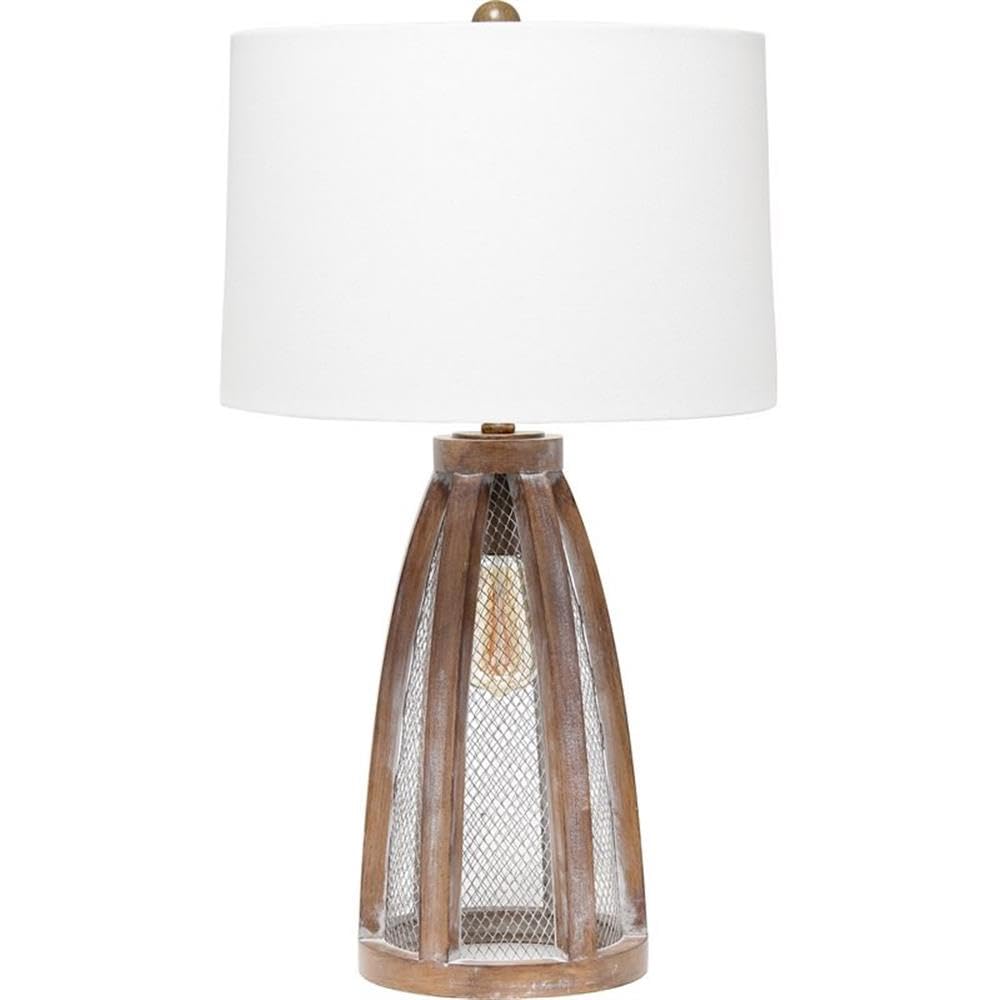 Alltherages Lalia Home Wooded Arch Farmhouse Table Lamp With White Fabric Shade - Old Wood