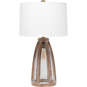 Alltherages Lalia Home Wooded Arch Farmhouse Table Lamp With White Fabric Shade - Old Wood