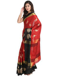 Greciilooks Womens Cotton Womens Banarasi Cotton Silk Saree For Women (Red & Black)
