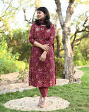 Anni Designer Women'S Rayon Blend Straight Printed Kurta With Pant & Dupatta (Parava Maroon_S_Maroon_Small),Maroon,S,Rayon Blend,Regular,