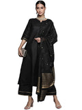Gosriki Women'S Straight Ruby Cotton Kurta With Palazzo & Dupatta (Game-Hit-Black_S-Go_Black_Small),Black,,B09Q65D9HX