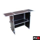 Prox Xs-Djstn Flight Case Style Folding Dj Table And Workstation With Smooth Rolling Wheels
