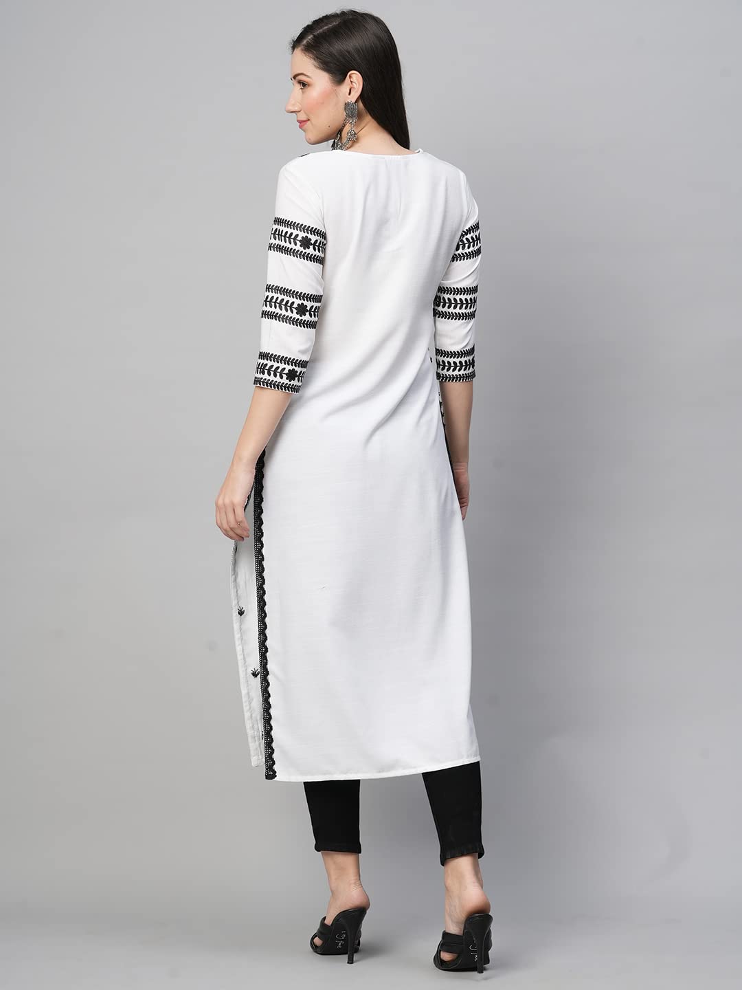 Anni Designer Women'S Cotton Blend Embroidered Straight Kurta (Stho-White-Nw2_5Xl_White_Xxxxx-Large),White,5XL,Cotton Blend,Straight,kurta