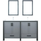 Lexora Ziva 60 in W x 22 in D Dark Grey Double Bath Vanity, Cultured Marble Top, Faucet Set and 22 in Mirrors