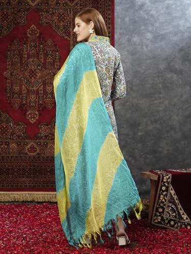 Anni Designer Women'S Rayon Blend Printed Straight Kurta With Pant & Dupatta (Sthula Multi-Jl_Xxl_Green_Xx-Large),Green,2XL,Rayon Blend,Regular,