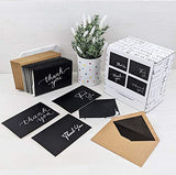 100 Black Thank You Cards with Brown Kraft Envelopes and Stickers - 4 Designs Bulk Notes for Official, Formal, Office, Graduatio