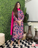 Anni Designer Women'S Cotton Blend Straight Printed Kurta With Pant & Dupatta (Mariyam Blue_M_Blue_Medium),Blue,M,Rayon Blend,Regular,