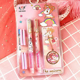 Crackles Cute Unicorn Glittery Fountain Pen Set With Book Mark For Girls Stationery Writing Set For Kids (2 Pens, 4 Refills and