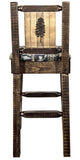Montana Woodworks Homestead Collection Barstool With Upholstered Seat, Woodland Pattern, Laser Engraved Pine Tree Design, Staine