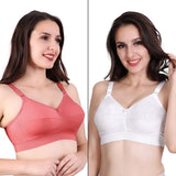 Trylo Riza Cottonfit Bra Combo Pack Coral & White 36 D - Cup - Pack Of-2,CORAL & WHITE,36,B0DQKXMJ3Y