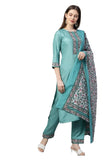 Gosriki Women'S Silk Blend Straight Kurta With Pant & Dupatta (Deal-Sea-Green_L-Go_Green_Large),Green,,B09NRM9V61