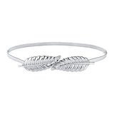 Syga Women Metal Chain Leaves Buckle Stretchy Skinny Belt, Silver (Fits Waist Size 2636)