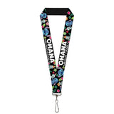 BuckleDown Lanyard OHANA MEANS FAMILY/Stitch & Scrump Poses/Tropical Flora Black/White/Multi Color