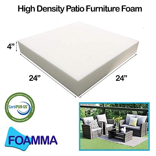 Foamma 4x 24x 24(1 Pack) - High Density Outdoor Couch Cushion Replacement for Patio Furniture, Square Foam Pad for C