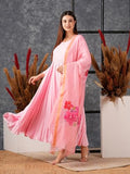 Anni Designer Women'S Cotton Blend Anarkali Solid Kurta With Pant & Dupatta (Saniba Baby Pink_L_Baby Pink_Large),Baby Pink,L,Cotton Blend,Anarkali,Kurta, Scarf