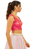 Soch Womens Fuchsia Tussar V-Neck Back-Open Sleeveless Blouse Fuchsia S
