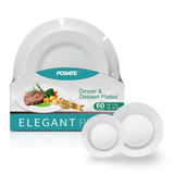 POSATE 60PCS White Disposable Plastic Plates, Heavy Duty Plates for Wedding/Party, 30PCS Dinner Plates 10.25 and 30PCS Dessert/S