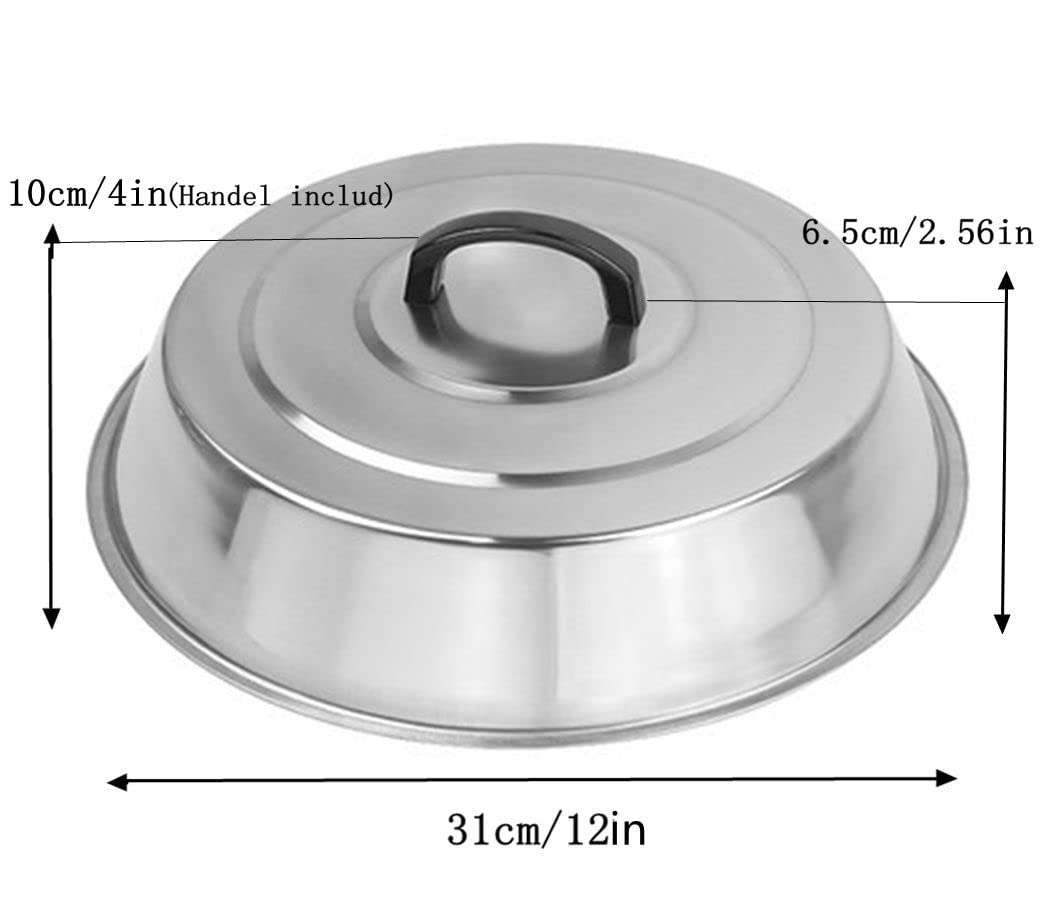 12 Inch Heavy Duty Cheese Melting Dome - Stainless Steel Griddle Grill Accessories - Durable Round Basting, Steaming Cover - Hea