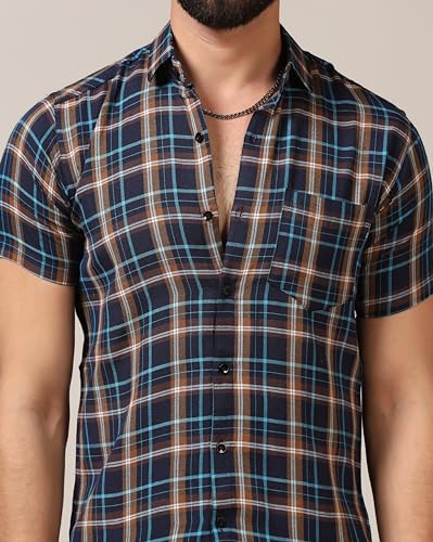 Toplot Men'S Regular Fit Casual Shirt Checks Design With Spread Collar & Half Sleeves (Chex-Shirt-5177-Mustard-Xxl),Mustard,2,B0CYGPHDBR