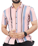 LookMark Men's Trendy Lycra Blend Spread Collar Half Sleeve Printed Shirts - Elevate Your Style with Comfort and Versatility (Pack of 2 AZ-LM-OG-52 BLUE-53 Pink-L),Blue-Pink