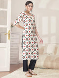 Pinkmint Kurta Set For Women Cotton Printed Straight Kurta With Pant (Pack Of 1) Multicolor18 L
