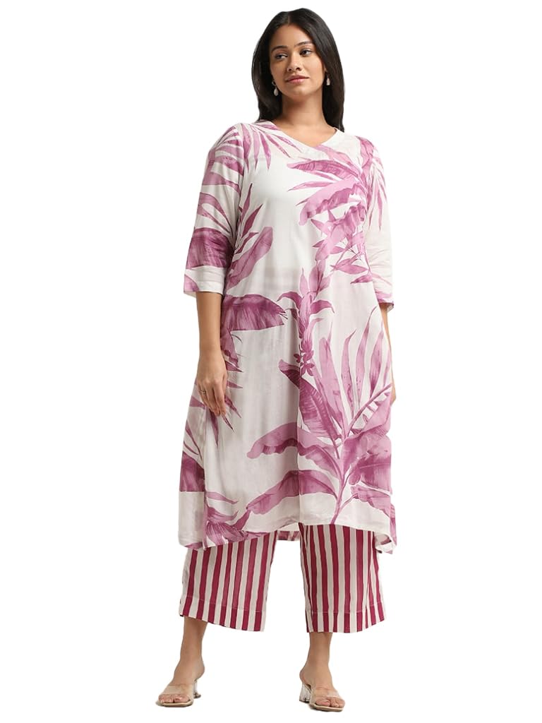 Anni Designer Women'S Cotton Blend Straight Printed Kurta With Palazzo (Rilaka Pink_L_Pink_Large),Pink,L