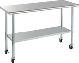 ROCKPOINT Stainless Steel Table for Prep & Work with Caster Wheels 24x60 Inches, NSF Metal Commercial Kitchen Heavy Duty Table w