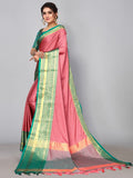 Satrani Womens Silk Blend Tassel With Self Weaving (Jacquard) Saree With Unstitched Blouse Piece(2729S113N_Rose Pink)