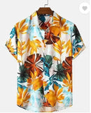 OM SAI LATEST CREATION Shirt for Men || Rayon Shirts for Men || Tropical Leaf Printed Short Sleeve & Spread Collar Shirts for Boy || Casual Beach Wear Festive Shirt for Men. (XX-Large Orange),Orange