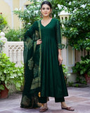 Anni Designer Women'S Rayon Blend Solid Anarkali Kurta With Pant & Dupatta (Magic-Green_S_Green_Small),Green,S,Cotton Blend,MAGIC-RED_1359,Kurta, Scarf