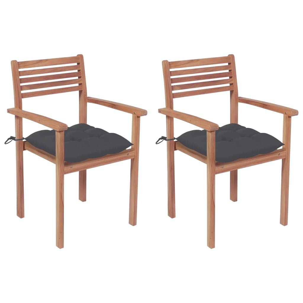Vidaxl Set Of 2 Stackable Patio Chairs In Durable Teak Wood - Versatile Outdoor And Indoor Furniture With Added Cushions, Perfect Blend Of Style And Functionality