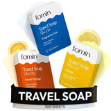FOMIN - Antibacterial Paper Soap Sheets Tin for Traveling - (300 Sheets) Variety Pack (Unscented, Orange, Lemon) Portable Travel
