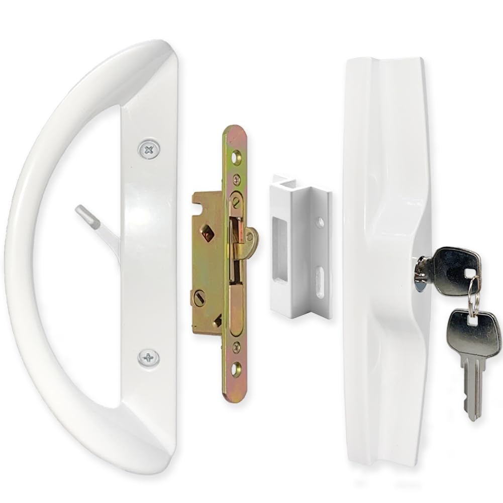 ALLYWASAI Patio Sliding Door Handle Set with Mortise Lock, Key Cylinder and Keeper, Replacement Handle Lock Set Fits Door Thickn